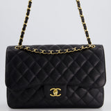 Chanel Black Jumbo Classic Double Flap Bag in Caviar Leather with Gold Hardware