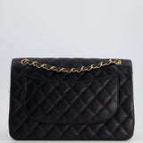 Chanel Black Jumbo Classic Double Flap Bag in Caviar Leather with Gold Hardware