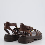 Celine Clea Triomphe Gladiator Sandals In Dark Brown Calfskin Leather With Gold Logo Detail Size 37