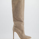 Paris Texas Beige Suede Heeled Crystal Embellished Knee-High Boots EU 37