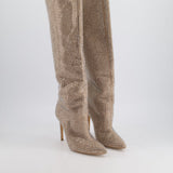 Paris Texas Beige Suede Heeled Crystal Embellished Knee-High Boots EU 37