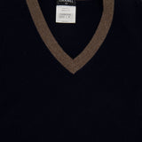 Chanel Navy Cashmere Jumper with Metallic Brown Details and CC Logo Buttons Size FR 40 (UK 12)