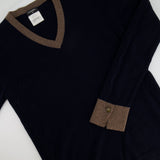 Chanel Navy Cashmere Jumper with Metallic Brown Details and CC Logo Buttons Size FR 40 (UK 12)