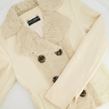 Dolce & Gabbana Cream Jacket with Textured Collar and Large Buttons Detail Size IT 40 (UK 8)