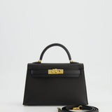 Hermès Mini Kelly II 20cm in Black Epsom Leather with Gold Hardware