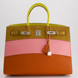 Hermès Birkin 35cm Sellier Sunrise Rainbow Bag in Epsom Lime / Sesame / Rose Confetti / Terre Battue Leather with Palladium Hardware