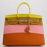 Hermès Birkin 35cm Sellier Sunrise Rainbow Bag in Epsom Lime / Sesame / Rose Confetti / Terre Battue Leather with Palladium Hardware