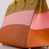 Hermès Birkin 35cm Sellier Sunrise Rainbow Bag in Epsom Lime / Sesame / Rose Confetti / Terre Battue Leather with Palladium Hardware