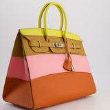 Hermès Birkin 35cm Sellier Sunrise Rainbow Bag in Epsom Lime / Sesame / Rose Confetti / Terre Battue Leather with Palladium Hardware