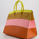 Hermès Birkin 35cm Sellier Sunrise Rainbow Bag in Epsom Lime / Sesame / Rose Confetti / Terre Battue Leather with Palladium Hardware