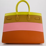 Hermès Birkin 35cm Sellier Sunrise Rainbow Bag in Epsom Lime / Sesame / Rose Confetti / Terre Battue Leather with Palladium Hardware