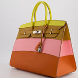 Hermès Birkin 35cm Sellier Sunrise Rainbow Bag in Epsom Lime / Sesame / Rose Confetti / Terre Battue Leather with Palladium Hardware