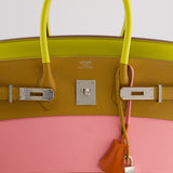 Hermès Birkin 35cm Sellier Sunrise Rainbow Bag in Epsom Lime / Sesame / Rose Confetti / Terre Battue Leather with Palladium Hardware