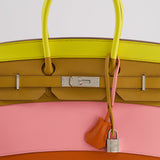 Hermès Birkin 35cm Sellier Sunrise Rainbow Bag in Epsom Lime / Sesame / Rose Confetti / Terre Battue Leather with Palladium Hardware