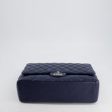 Chanel Navy Maxi Classic Double Flap Bag in Caviar Leather with Sliver Hardware