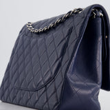 Chanel Navy Maxi Classic Double Flap Bag in Caviar Leather with Sliver Hardware