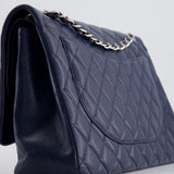 Chanel Navy Maxi Classic Double Flap Bag in Caviar Leather with Sliver Hardware