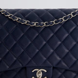 Chanel Navy Maxi Classic Double Flap Bag in Caviar Leather with Sliver Hardware