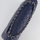 Chanel Navy Maxi Classic Double Flap Bag in Caviar Leather with Sliver Hardware