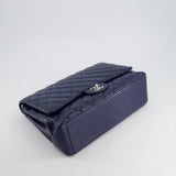 Chanel Navy Maxi Classic Double Flap Bag in Caviar Leather with Sliver Hardware