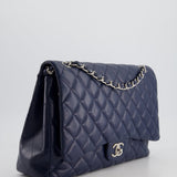 Chanel Navy Maxi Classic Double Flap Bag in Caviar Leather with Sliver Hardware