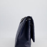 Chanel Navy Maxi Classic Double Flap Bag in Caviar Leather with Sliver Hardware