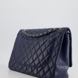 Chanel Navy Maxi Classic Double Flap Bag in Caviar Leather with Sliver Hardware