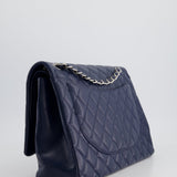 Chanel Navy Maxi Classic Double Flap Bag in Caviar Leather with Sliver Hardware