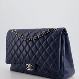 Chanel Navy Maxi Classic Double Flap Bag in Caviar Leather with Sliver Hardware