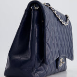 Chanel Navy Maxi Classic Double Flap Bag in Caviar Leather with Sliver Hardware