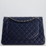 Chanel Navy Maxi Classic Double Flap Bag in Caviar Leather with Sliver Hardware