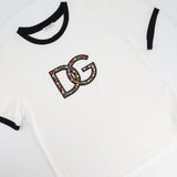 Dolce & Gabbana White Multi-Coloured Crystal DG Logo T-Shirt Size XS (UK 4-6)