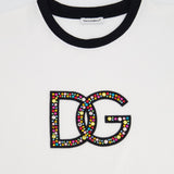 Dolce & Gabbana White Multi-Coloured Crystal DG Logo T-Shirt Size XS (UK 4-6)