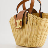 Celine Teen Couffin Basket Bag in Wicker and Neutral Calfskin Leather with Gold Logo