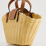 Celine Teen Couffin Basket Bag in Wicker and Neutral Calfskin Leather with Gold Logo