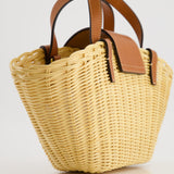 Celine Teen Couffin Basket Bag in Wicker and Neutral Calfskin Leather with Gold Logo