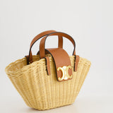 Celine Teen Couffin Basket Bag in Wicker and Neutral Calfskin Leather with Gold Logo