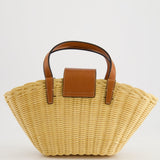 Celine Teen Couffin Basket Bag in Wicker and Neutral Calfskin Leather with Gold Logo