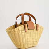 Celine Teen Couffin Basket Bag in Wicker and Neutral Calfskin Leather with Gold Logo