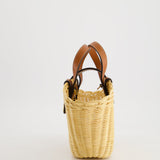 Celine Teen Couffin Basket Bag in Wicker and Neutral Calfskin Leather with Gold Logo