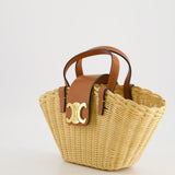 Celine Teen Couffin Basket Bag in Wicker and Neutral Calfskin Leather with Gold Logo