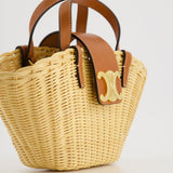 Celine Teen Couffin Basket Bag in Wicker and Neutral Calfskin Leather with Gold Logo