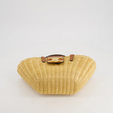 Celine Teen Couffin Basket Bag in Wicker and Neutral Calfskin Leather with Gold Logo