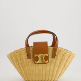 Celine Teen Couffin Basket Bag in Wicker and Neutral Calfskin Leather with Gold Logo