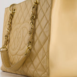 Chanel Beige Caviar GST Grand Shopper Tote Bag with Gold Hardware