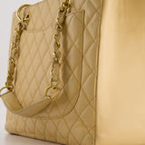 Chanel Beige Caviar GST Grand Shopper Tote Bag with Gold Hardware