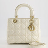 Christian Dior White Medium Lady Dior Bag in Cannage Lambskin with Champagne Gold Hardware