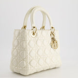 Christian Dior White Medium Lady Dior Bag in Cannage Lambskin with Champagne Gold Hardware