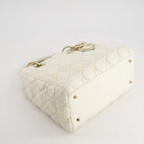 Christian Dior White Medium Lady Dior Bag in Cannage Lambskin with Champagne Gold Hardware