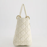 Christian Dior White Medium Lady Dior Bag in Cannage Lambskin with Champagne Gold Hardware